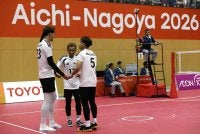 Skuad regu sepak takraw negara beraksi menentang India dalam acara regu berpasukan pada Sukan Asia Aichi-Nagoya 2026 di Nagoya City Mizuho Park Gymnasium. Foto Bernama 