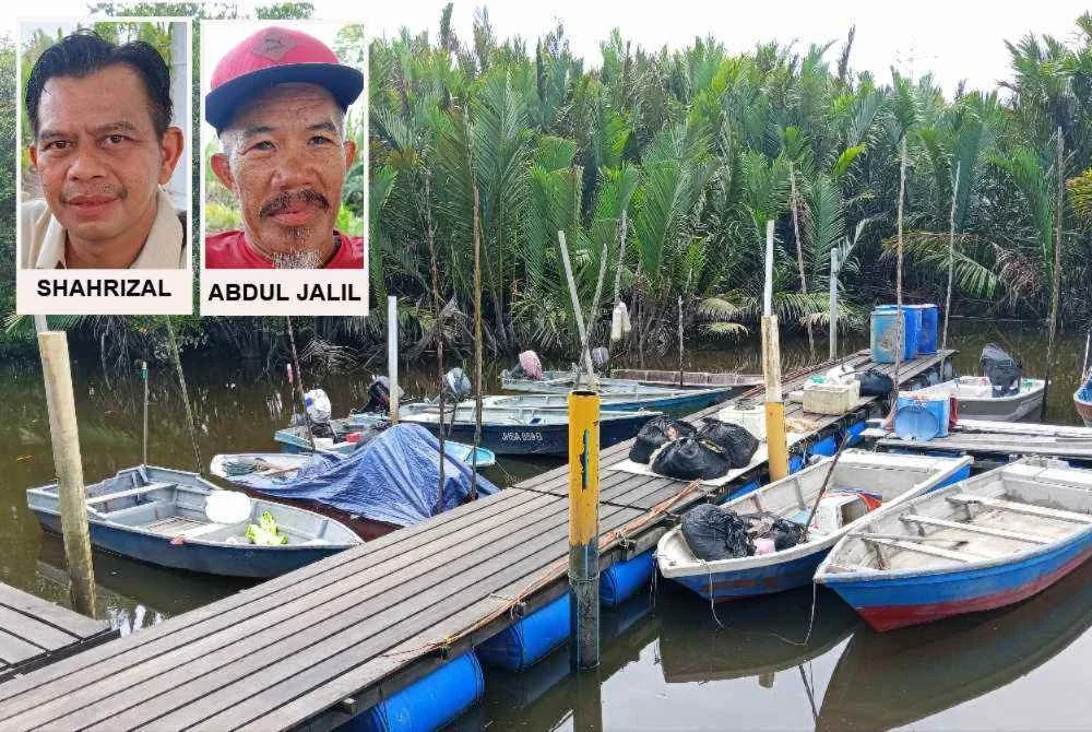 Jeti Sungai Simpang Kiri yang menempatkan bot kecil nelayan yang didakwa terjejas berikutan aktiviti penambakan sisa bahan binaan dari Singapura.