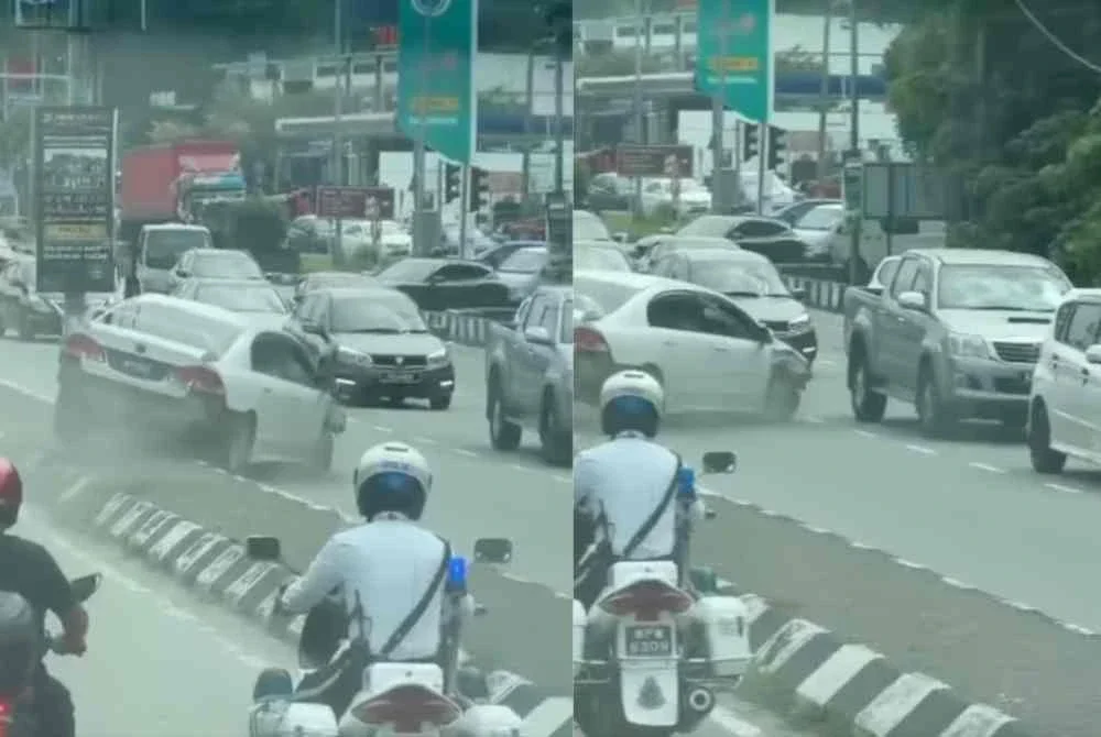 Keratan tular video di media sosial menunjuk kenderaan dipandu suspek bergerak melepasi pembahagi jalan sebelum melawan arus.