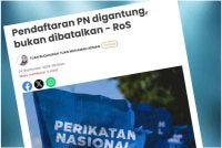 Laporan Sinar Harian mengenai pendaftaran PN digantung RoS pada Khamis. 