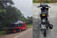 Keadaan motosikal dan SUV yang terlibat kemalangan. 