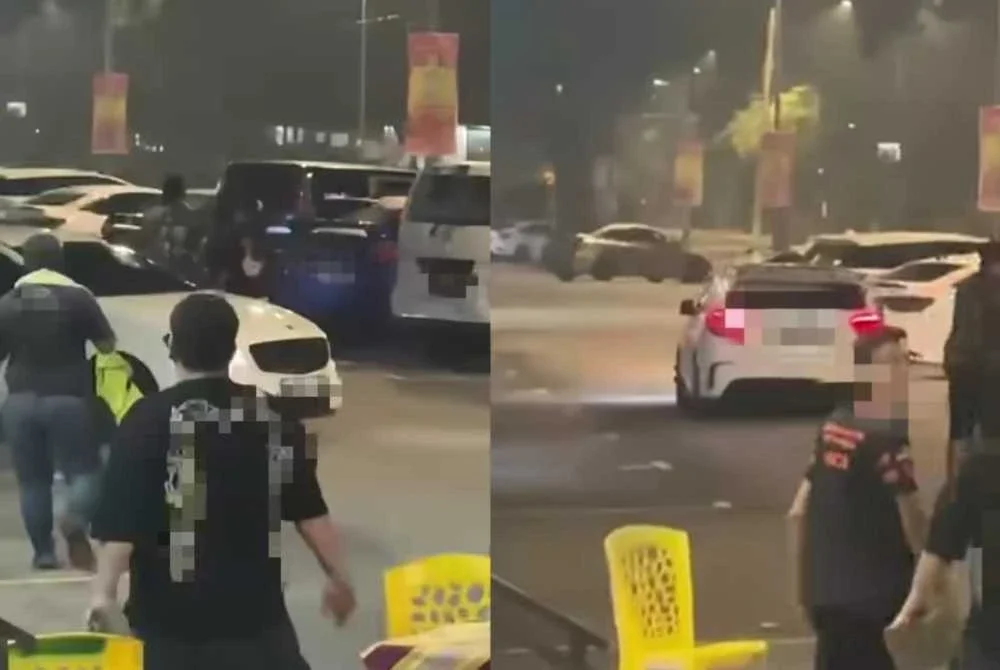 Tangkap layar video tular memaparkan sebuah kereta merempuh meja dan kerusi gerai bubur di Taman Sentosa, Johor Bahru.