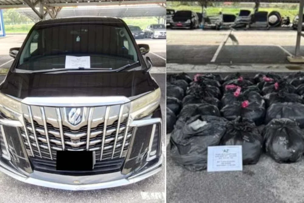 Pemeriksaan ke atas sebuah Toyota Alphard menemukan 69 bungkusan plastik hitam berisi daun ketum bernilai kira-kira RM27,600.