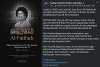 Sultan Ibrahim dan Raja Permaisuri Agong, Raja Zarith Sofiah menzahirkan ucapan takziah atas pemergian Allahyarhamah Tun Dr Hasmah Mohamad Ali. Foto: Facebook Sultan Ibrahim Sultan Iskandar
