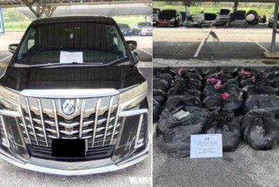 Pemeriksaan ke atas sebuah Toyota Alphard menemukan 69 bungkusan plastik hitam berisi daun ketum bernilai kira-kira RM27,600.