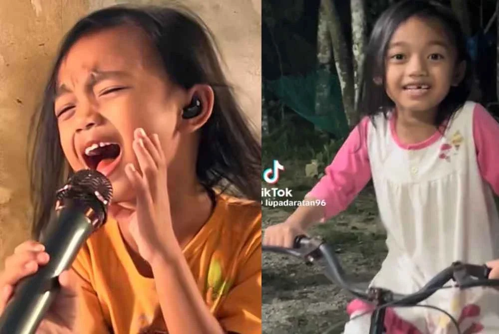 Auna dalam video tular menyanyikan lagu Hajat dan si cilik itu turut hafal hampir kesemua lagu Azie. Kredit/ TikTok @lupadaratan96.