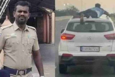 Beberapa pengguna jalan raya yang menyaksikan Velmurugan berpaut pada bumbung SUV tersebut sempat merakam aksi itu. - Foto Agensi