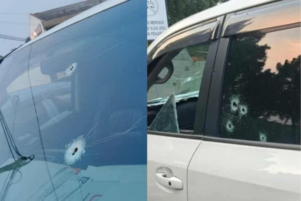 Kesan tembakan pada kereta mangs.