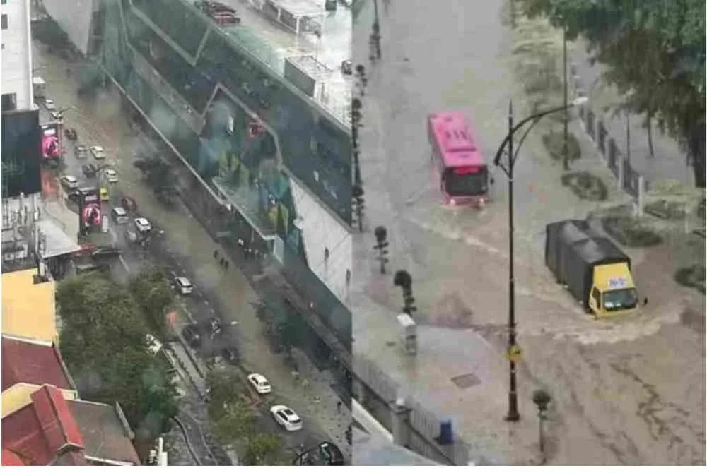 Beberapa kawasan di sekitar bandar raya Johor dilanda banjir kilat pada petang Rabu. - Foto tular