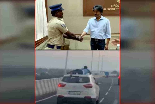 Aksi keberanian Velmurugan diberi penghargaan oleh Vijay. Foto: Agensi 