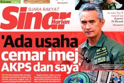 Laporan muka depan Sinar Harian.