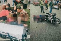 Nahas di Taman Perpaduan Ria, Tambun pada Jumaat mengorbankan dua pelajar perempuan, manakala seorang lagi pelajar cedera parah. Foto JBPM Perak