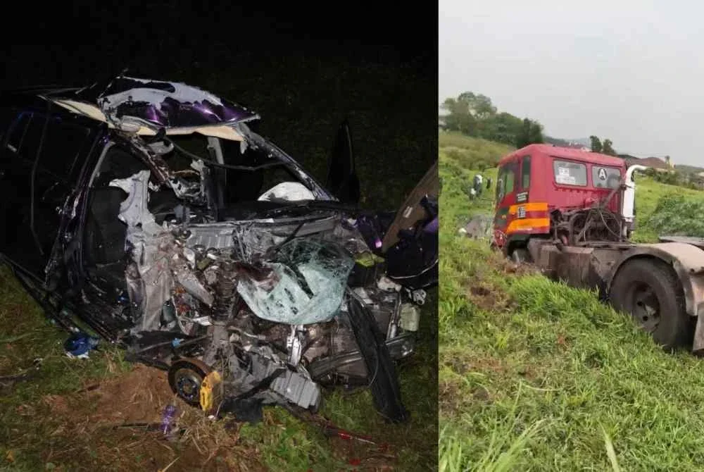 Kereta Perodua Myvi dinaiki tiga beranak itu bertembung dengan sebuah lori yang dipandu seorang lelaki di bawah pengaruh alkohol di Kilometer 13.5, Jalan Lukut-Sepang semalam.
