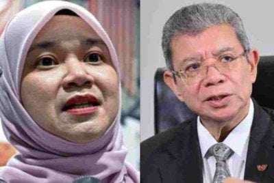 Saifuddin (kanan) mendesak agar Fadhlina (kiri) memberikan sesi penerangan di Dewan Rakyat Isnin ini mengenai isu keselamatan murid di sekolah.