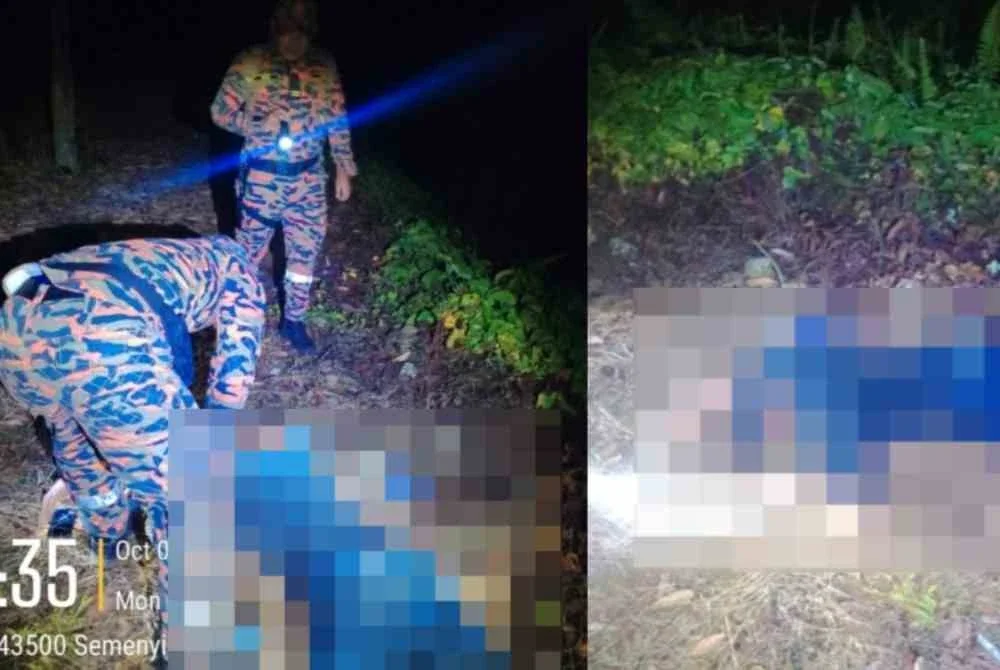 Mangsa ditemukan dalam gaung sedalam lima meter di Bukit Broga pada Isnin. Foto bomba 