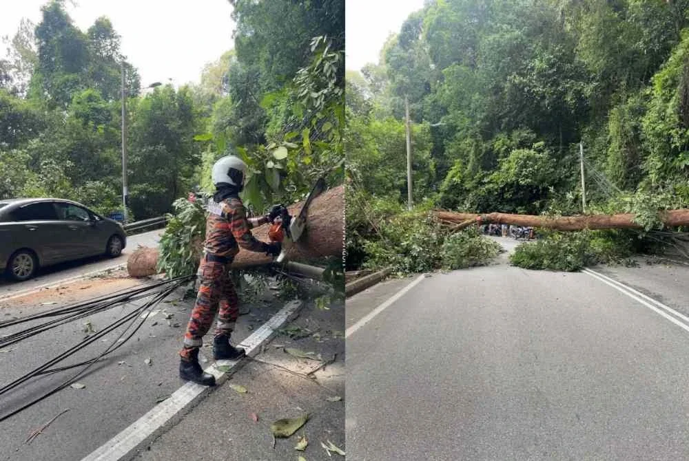 Anggota bomba sedang menjalankan operasi pembersihan di lokasi kejadian.