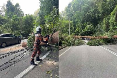 Anggota bomba sedang menjalankan operasi pembersihan di lokasi kejadian.