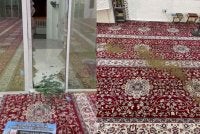 Pintu kaca dipecahkan manakala karpet di ruang solat dikotori air selut berbau busuk. Foto: Ihsan Masjid