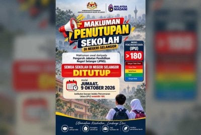 Sekolah dan institusi pendidikan di bawah KPM di Selangor ditutup sepenuhnya mulai Jumaat susulan keadaan jerebu.