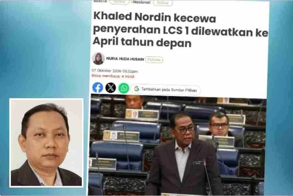 Laporan Sinar Harian mengenai Khaled Nordin kecewa penyerahan LCS 1 dilewatkan ke April tahun depan. Gambar kecil: Zaki