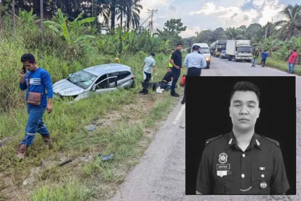 Keadaan kenderaan pasukan terbabit dalam kemalangan dan mangsa disahkan meninggal dunia di Hospital Kinabatangan. Foto kecil: Mathew Zulian Ak Backly
