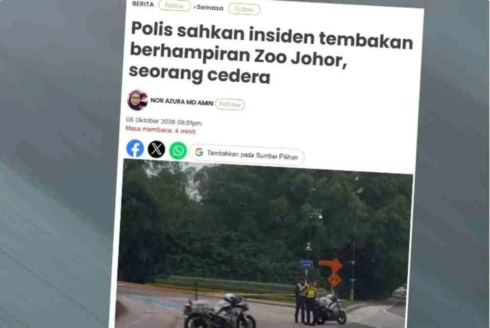 Laporan Sinar Harian mengenai kes tembakan berhampiran Zoo Johor.