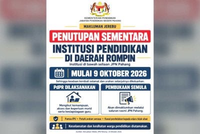 JPN Pahang arah institusi pendidikan di Rompin ditutup sementara akibat jerebu.