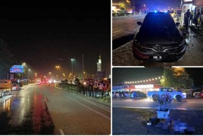 Seorang pengurus restoran makanan segera maut selepas dirempuh sebuah kereta ketika melintas jalan di Kilometer 31, Jalan Kuala Terengganu-Bukit Besi, berhampiran Masjid Ajil semalam. - Foto: IPD Hulu Terengganu
