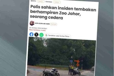 Laporan Sinar Harian mengenai kes tembakan berhampiran Zoo Johor. 