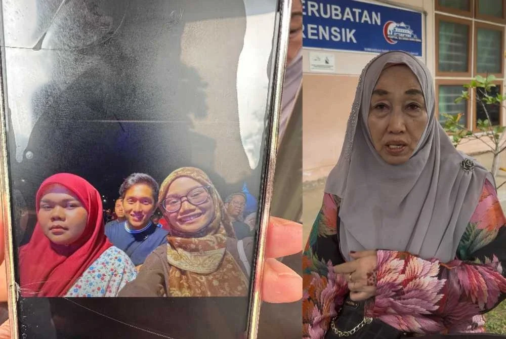 Gambar kenangan Batrisya (kiri) dan Maisarah bersama salah seorang ahli keluarga mereka. Hamidah (kanan)