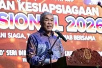 Ahmad Zahid berucap pada Majlis Pelancaran Sambutan Bulan Kesiapsiagaan Nasional (BKN) Tahun 2026 di Pusat Konvensyen Ipoh. Foto Bernama