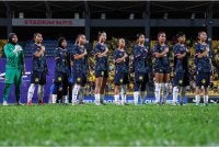 Barisan pemain B-17 wanita negara beraksi menentang India pada perlawanan Kelayakan Piala Asia Wanita B-17 2027 di Stadium Majlis Perbandaran Selayang. Foto : Bernama.
