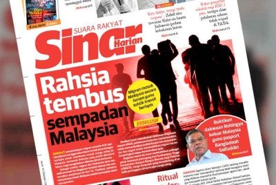 Laporan muka depan Sinar Harian pada Isnin.