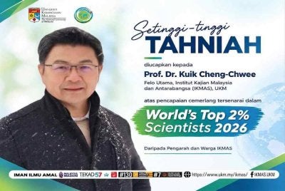 IKMAS UKM merakamkan ucapan tahniah kepada Cheng-Chwee yang tercalon dalam senarai "2 peratus Saintis Teratas di Seluruh Dunia" bagi tahun 2026.