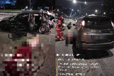 Kejadian mengakibatkan dua maut dalam kemalangan membabitkan tiga kenderaan awal pagi Isnin. - Foto: Media sosial