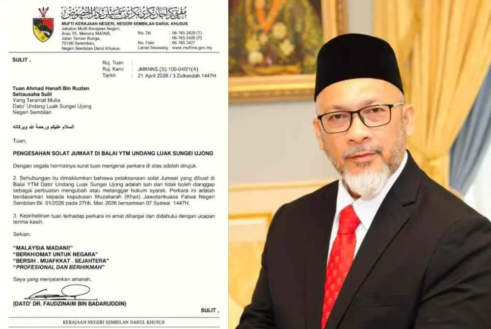 Surat tersebar berkenaan ke keputusan solat Jumaat di Balai Undang Luak Sungei Ujong dan Fauzdinaim (kanan)