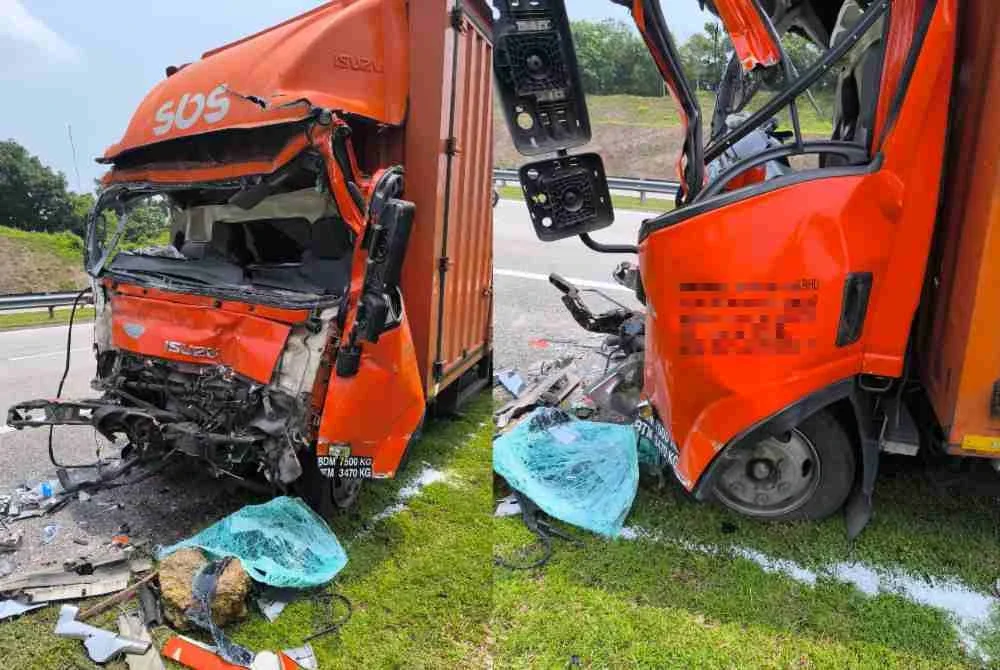 Keadaan lori dipandu mangsa selepas merempuh bahagian belakang sebuah lagi lori lain dalam kemalangan di Kilometer 428.9 Lebuhraya Pantai Timur 2 (LPT2), pada Selasa.