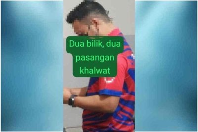 Penguat kuasa JAINJ melakukan serbuan dan menahan dua pasangan yang disyaki berkhalwat di sebuah rumah kedai di Kulai.- Foto JAINJ