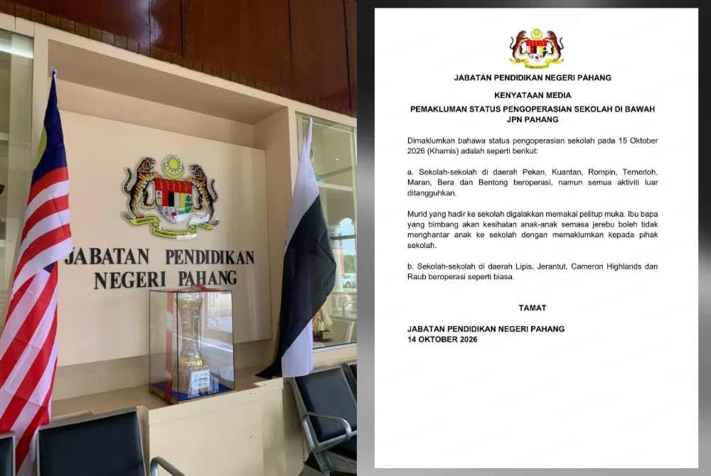 Kenyataan dikeluarkan JPN Pahang berhubung operasi sekolah di negeri itu susulan bencana jerebu yang melanda negara ketika ini.