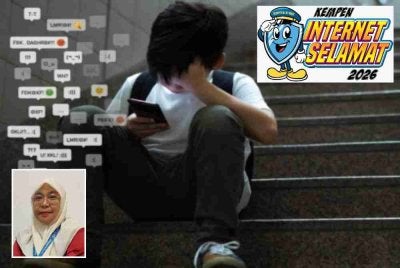 Buli siber memberi kesan emosi dan kesihatan mental berpanjangan kepada mangsa. Gambar kecil: Rahilah