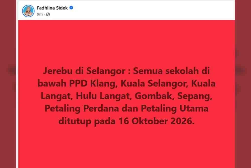 Hantaran Facebook Fadhlina pada Khamis.