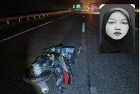 Lokasi kejadian di PLUS arah selatan berhampiran Jejantas Ayer Keroh yang meragut nyawa Nurul Fatehah Alya (gambar kecil).