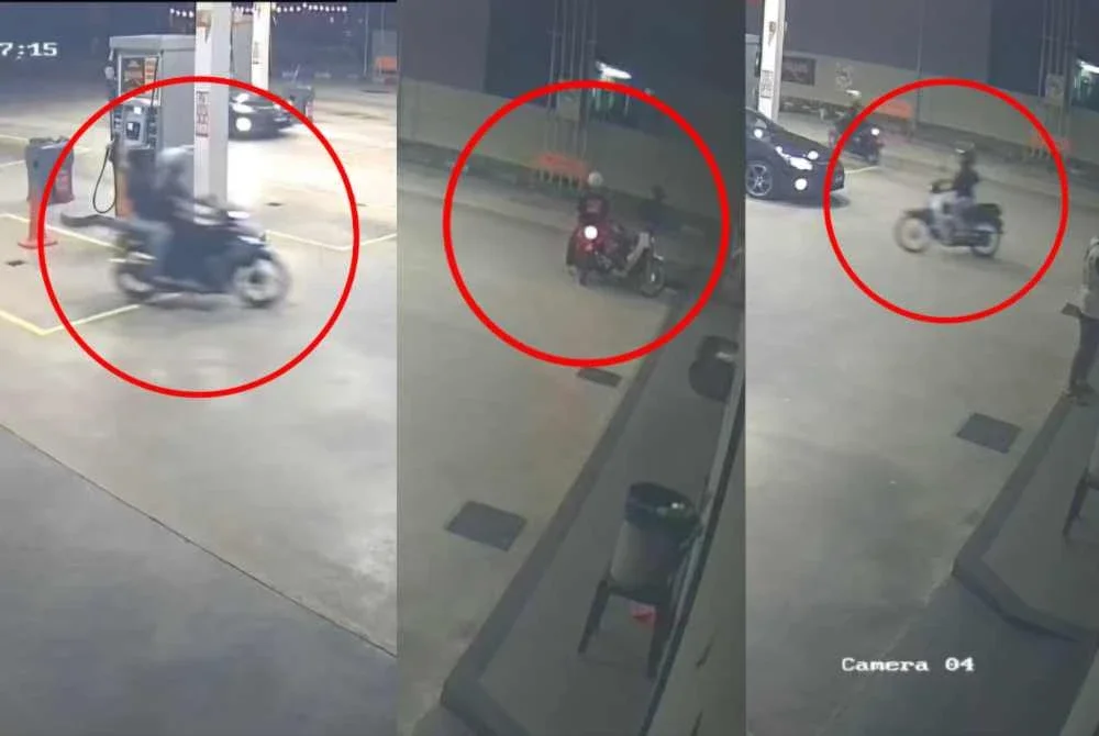 Tangkap layar rakaman CCTV memaparkan adegan curi motosikal membabitkan dua remaja yang dikongsi di media sosial.