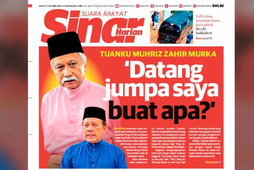 Laporan muka depan Sinar Harian pada Sabtu