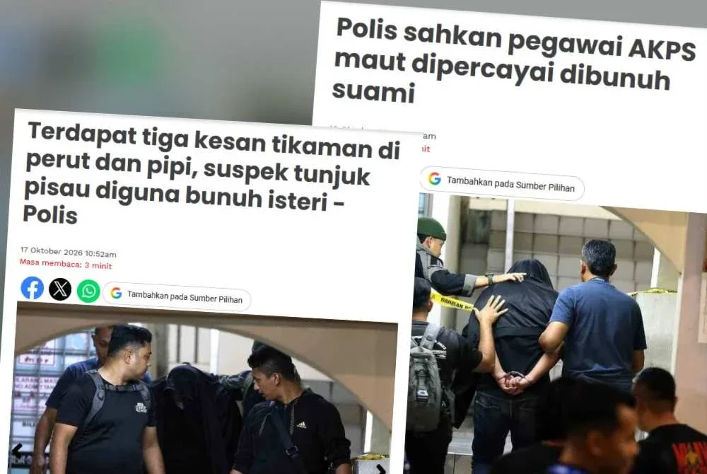 Laporan Sinar Harian berhubung kejadian seorang pegawai AKPS ditemukan maut dipercayai dibunuh suaminya di Kuarters Lapangan Terbang Antarabangsa Kuala Lumpur (KLIA).