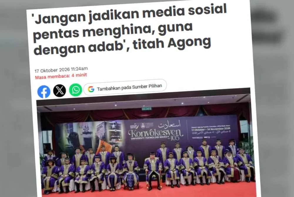 Laporan Sinar Harian mengenai titah Sultan Ibrahim.