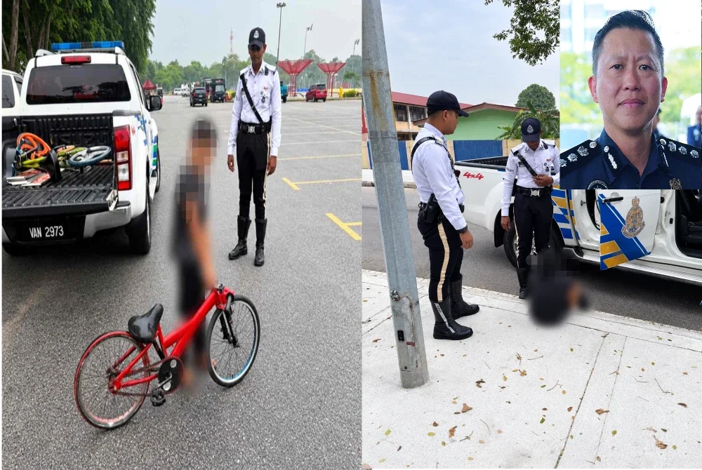 Polis mengambil tindakan ke atas penunggang basikal lajak di Klang Sabtu lalu. (Gambar kecil) Jit Huey. Foto: IPD KLANG SELATAN