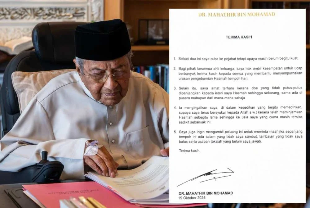 Kenyataan yang dikongsikan Tun Dr Mahathir menerusi Facebook miliknya. Foto FB Dr. Mahathir bin Mohamad