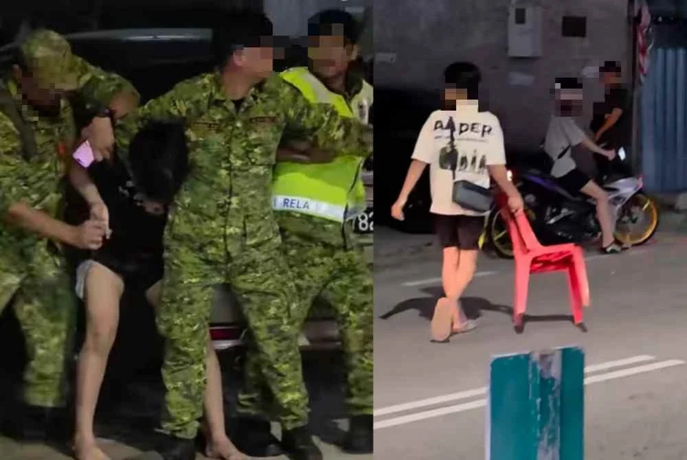 Tangkap layar video tular memaparkan anggota Rela yang bertugas di tokong itu bertindak meleraikan pergaduhan berkenaan.