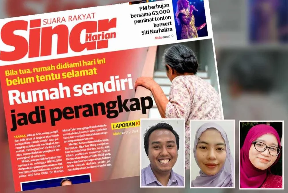Laporan muka depan Sinar Harian pada Isnin. Gambar kecil: Dari kiri; Raja Danish Iskandar, Nur Atiqah dan Fara Wahidah
